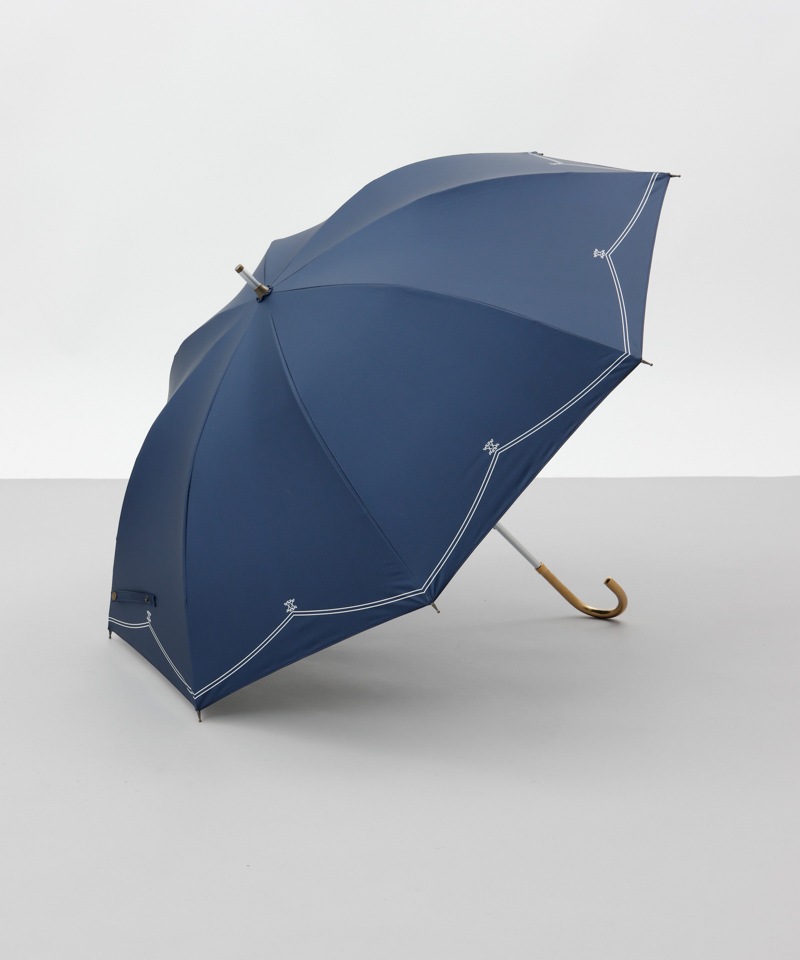 アンティーク小型傘 青いフリンジ付き dazzlin（ダズリン）】スクエアロゴプリント晴雨兼用傘（長傘