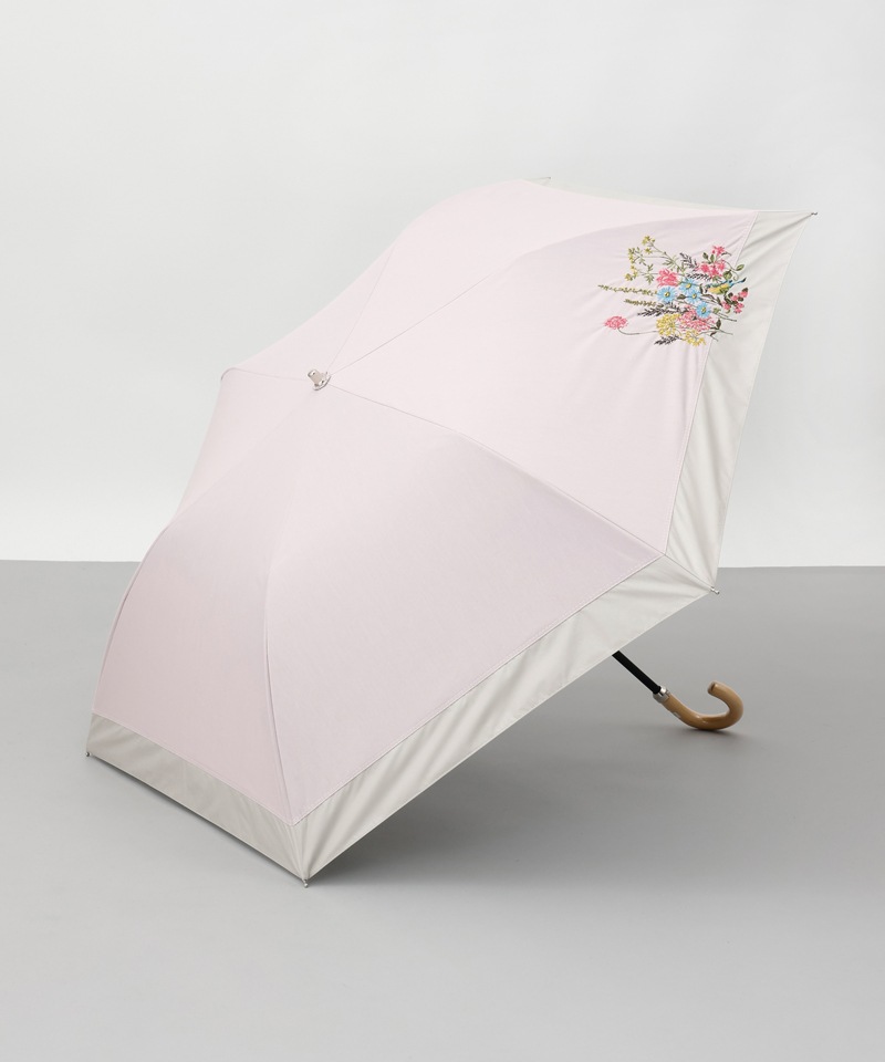 【 Aquascutum 晴雨兼用折りたたみパラソル Aquascutum(アクアスキュータム)】ボタニカル刺しゅう晴雨兼用