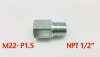 スチール製　継手　変換アダプター　NPT1/2オスーM22P1.5メス　ストレート　全長43ｍｍ