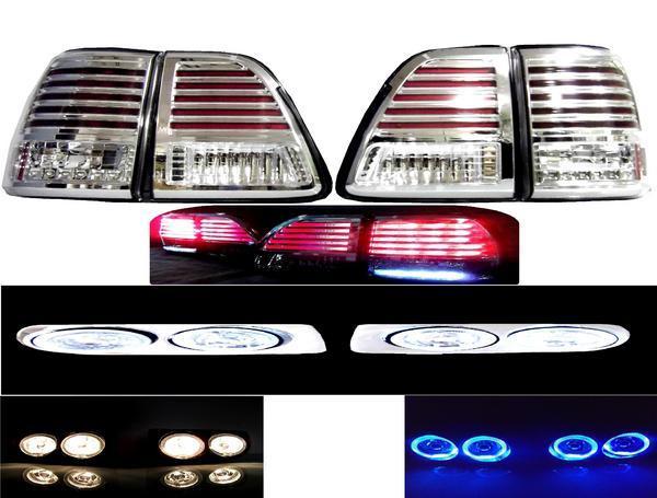 送料無料 ランクル 100 LED クリスタル テール ランプ 4 灯 青 