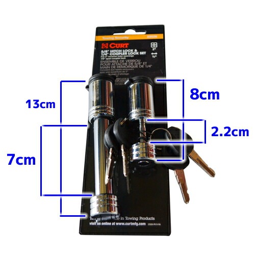 CURT 正規品 ヒッチ カプラーロックセット 2インチ角 40mm角にも適合 7/8インチスパン クロム メーカー保証付