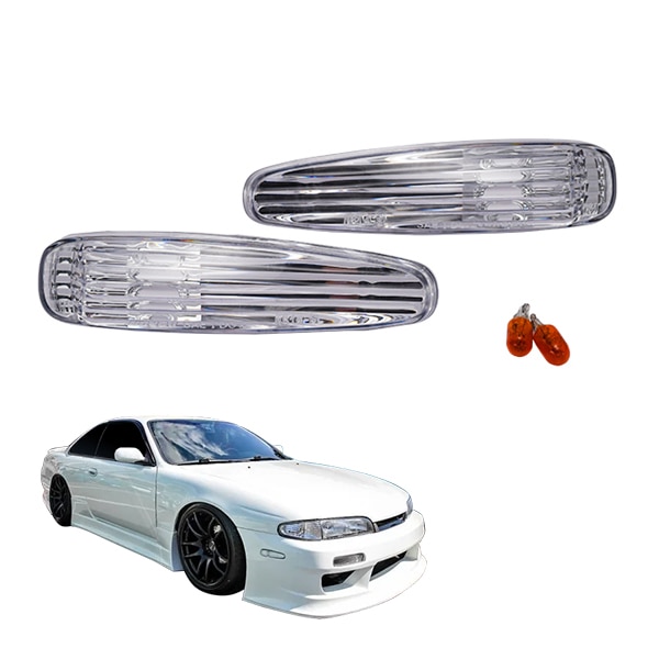 シルビア S14 CS14 SILVIA Js Qs 前期 H5.10〜H8.6 クリスタル サイドウインカー クリアー レンズ ライト 左右セット オレンジ球×２付　|NISSAN|JPN BRAN