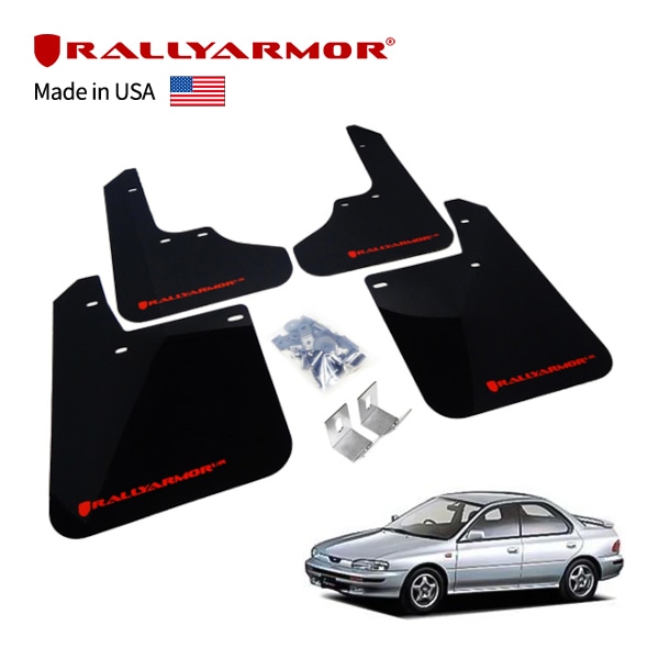 【RallyArmor 正規品】マッドフラップ 泥除け マッドガード フロント リア 1台分 4枚セット ポリウレタン製 ブラック RallyArmorロゴ入 92-00y(平成4年11月～平成12年4月) スバル インプレッサ WRX STi/インプレッサスポーツワゴン WRX Sti GC8/GF8 ラリーアーマー　