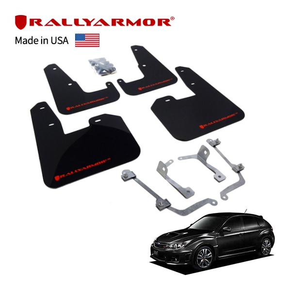 【RallyArmor 正規品】マッドフラップ 泥除け マッドガード フロント リア 1台分 4枚セット ポリウレタン製 ブラック RallyArmorロゴ入 07-11y(平成19年7月～平成23年11月) スバル インプレッサ STi GVF/GRF/GRBハッチバック ラリーアーマー　