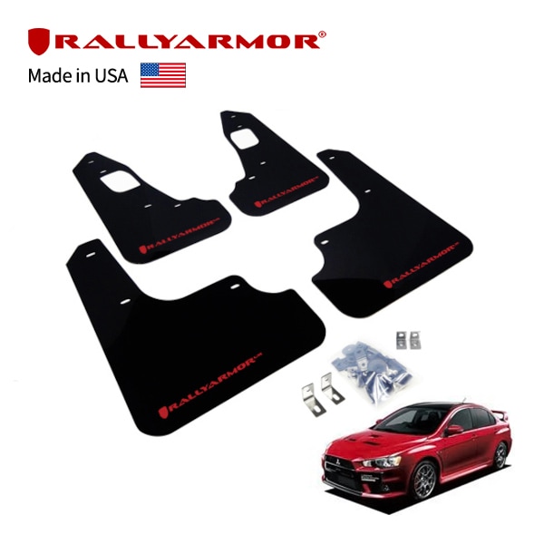 【RallyArmor 正規品】マッドフラップ 泥除け マッドガード フロント リア 1台分 4枚セット ポリウレタン製 ブラック RallyArmorロゴ入 07-15y(平成19年10月～平成27年9月) 三菱 ランサーエボリューション ランエボ X CZ4A ラリーアーマー　