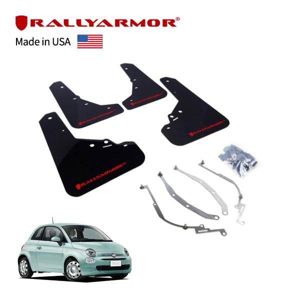 【RallyArmor 正規品】マッドフラップ 泥除け マッドガード フロント リア 1台分 4枚セット ポリウレタン製 ブラック RallyArmorロゴ入 12y- フィアット 500 312 チンクエチェント