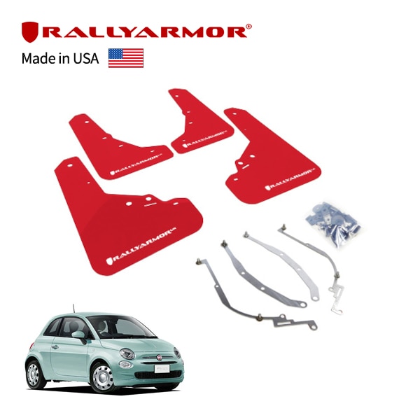 【RallyArmor 正規品】マッドフラップ 泥除け マッドガード フロント リア 1台分 4枚セット ポリウレタン製 レッド RallyArmorロゴ入 12y-フィアット 500 312 チンクエチェント