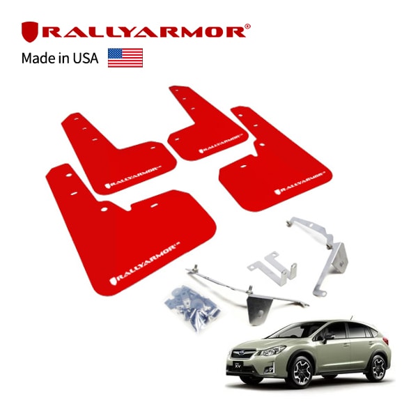【RallyArmor 正規品】マッドフラップ 泥除け マッドガード フロント リア 1台分 4枚セット ポリウレタン製 レッド RallyArmorロゴ入 12-17y(平成24年10月～平成29年4月) スバル XV GP系 ラリーアーマー　