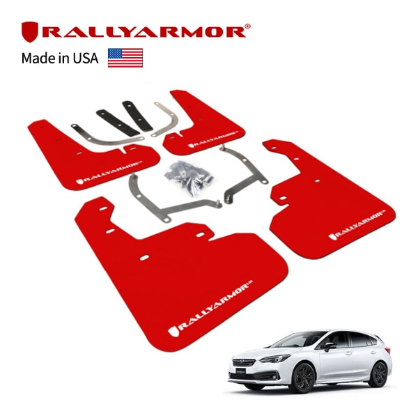 【RallyArmor 正規品】マッドフラップ 泥除け マッドガード フロント リア 1台分 4枚セット ポリウレタン製 レッド RallyArmorロゴ入 16-23y(平成28年10月〜令和5年4月) スバル インプレッサスポーツ GT系 ラリーアーマー