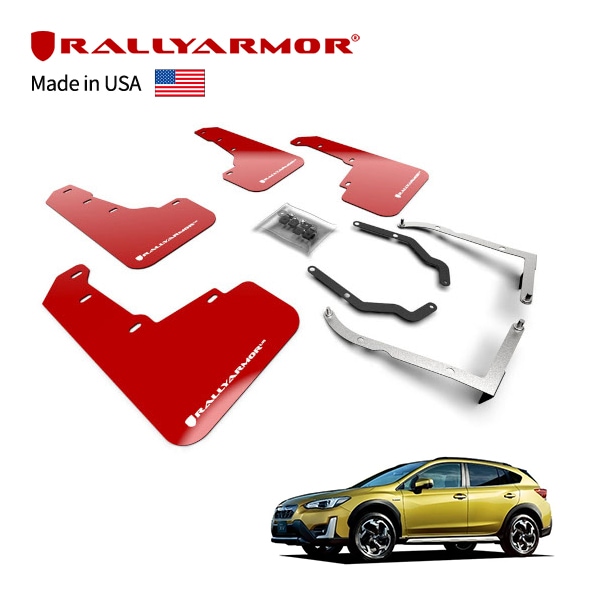 【RallyArmor 正規品】マッドフラップ 泥除け マッドガード フロント リア 1台分 4枚セット ポリウレタン製 レッド RallyArmor ロゴ入 17-23y-(平成29年5月〜令和5年4月) スバル XV GT系 ラリーアーマー