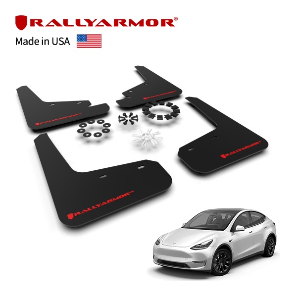 【RallyArmor 正規品】マッドフラップ 泥除け マッドガード フロント リア 1台分 4枚セット ポリウレタン製 ブラック RallyArmorロゴ入 22y-(令和4年~現行) テスラ モデルY ラリーアーマー