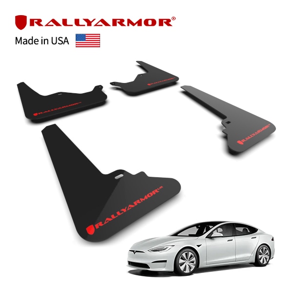【RallyArmor 正規品】マッドフラップ 泥除け マッドガード フロント リア 1台分 4枚セット ポリウレタン製 ブラック RallyArmorロゴ入 12y-(平成24年4月〜現行) テスラ モデルS ラリーアーマー