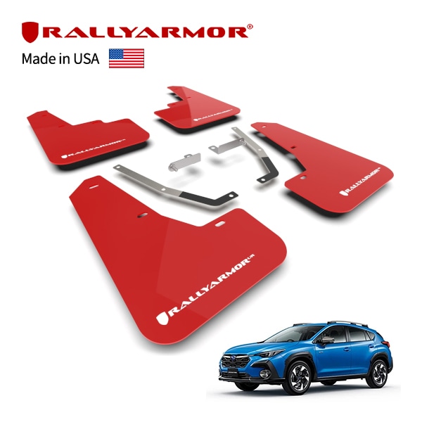 【RallyArmor 正規品】マッドフラップ 泥除け マッドガード フロント リア 1台分 4枚セット ポリウレタン製 レッド RallyArmorロゴ入 24y-(令和6年9月〜現行) スバル クロストレック GU系 ラリーアーマー　