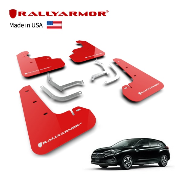 【RallyArmor 正規品】マッドフラップ 泥除け マッドガード フロント リア 1台分 4枚セット ポリウレタン製 レッド RallyArmorロゴ入 23y-(令和5年〜現行) スバル インプレッサ GU系 ラリーアーマー　