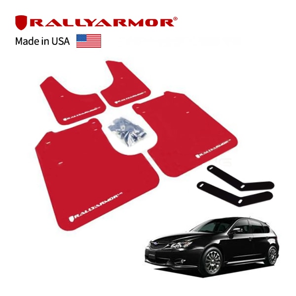 【RallyArmor 正規品】マッドフラップ 泥除け マッドガード フロント リア 1台分 4枚セット ポリウレタン製 レッド RallyArmorロゴ入 平成19年7月～平成23年11月 スバル インプレッサ 平成20年10月～平成26年8月 インプレッサ WRX GH系/GVF/GRF/GRB/GVB ラリーアーマー　