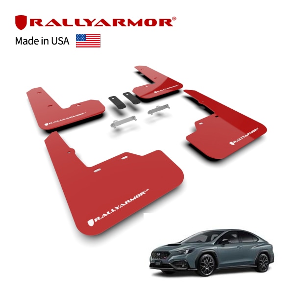 【RallyArmor 正規品】マッドフラップ 泥除け マッドガード フロント リア 1台分 4枚セット ポリウレタン製 レッド RallyArmorロゴ入 21y-(令和3年11月〜現行) スバル WRX S4 VB系 ラリーアーマー　
