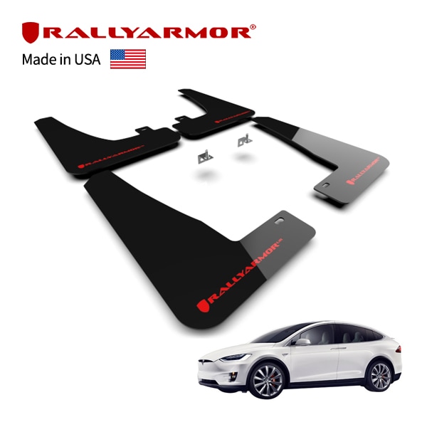 【RallyArmor 正規品】マッドフラップ 泥除け マッドガード フロント リア 1台分 4枚セット ポリウレタン製 ブラック RallyArmorロゴ入 15y-(平成27年〜現行) テスラ モデルX ラリーアーマー　