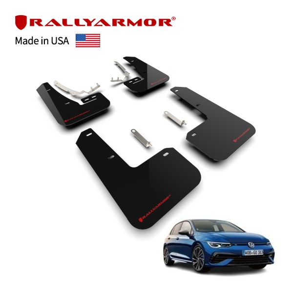 【RallyArmor 正規品】マッドフラップ 泥除け マッドガード フロント リア 1台分 4枚セット ポリウレタン製 ブラック RallyArmorロゴ入 22-24y(令和4年1月～令和6年7月) フォルクスワーゲン ゴルフGTI 22y-(令和4年10月～現行) ゴルフR MK8 ラリーアーマー　