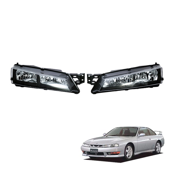 【SONAR 正規品】 日産 シルビア S14 CS14 後期 SR20 日本光軸  黒 ブラックフレーム クリスタ レンズ ヘッドライト ランプ  左右セット JDM スタイル