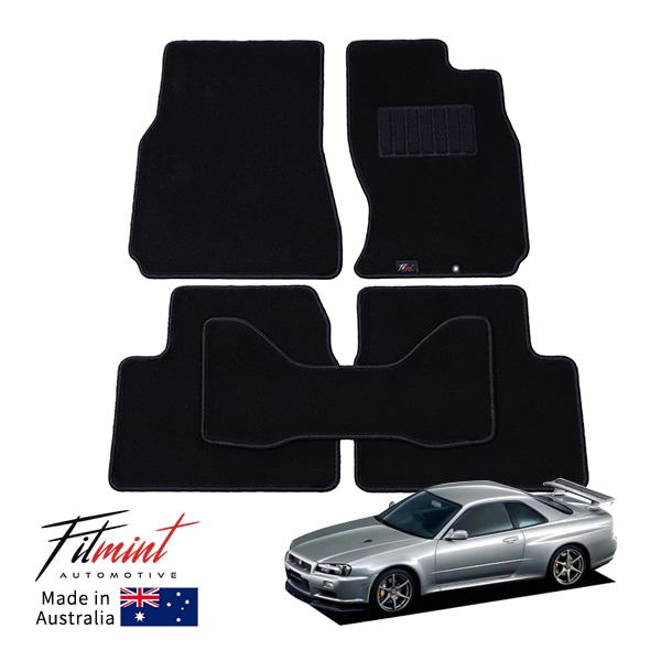 【FITMINT 正規品】 日産 スカイライン 2ドアクーペ GT-R GTT 4WD R34 BCNR34 フロアマット 高級 カーペットマット ブラック 前後5枚セット