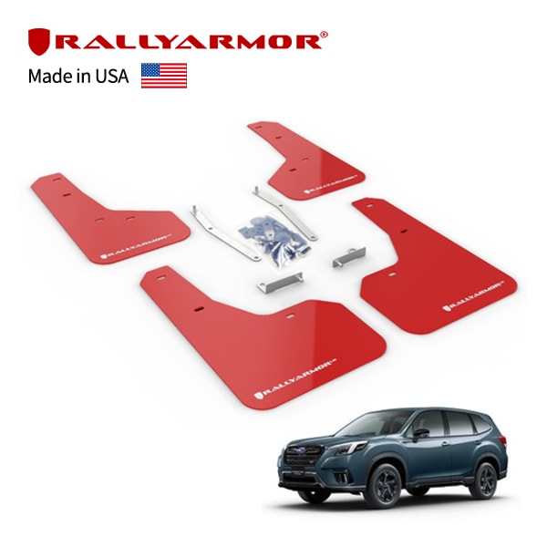 【RallyArmor 正規品】マッドフラップ 泥除け マッドガード フロント リア 1台分 4枚セット ポリウレタン製 レッド RallyArmorロゴ入 18y-(平成30年7月) スバル フォレスター SK系 ラリーアーマー　