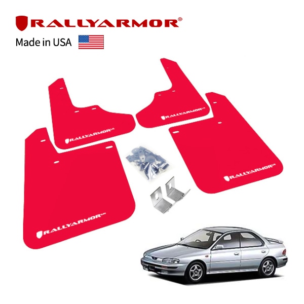 【RallyArmor 正規品】マッドフラップ 泥除け マッドガード フロント リア 1台分 4枚セット ポリウレタン製 レッド RallyArmorロゴ入 92-00y(平成4年11月～平成12年4月) スバル インプレッサ WRX STi/インプレッサスポーツワゴン WRX Sti GC8/GF8 ラリーアーマー　