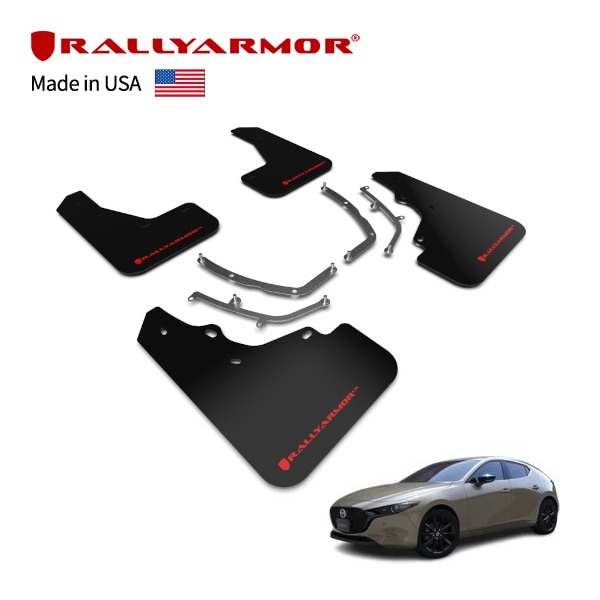 【RallyArmor 正規品】マッドフラップ 泥除け マッドガード フロント リア 1台分 4枚セット ポリウレタン製 ブラック RallyArmorロゴ入 19y-(平成31年5月～現行) マツダ MAZDA3 BP系 ラリーアーマー　