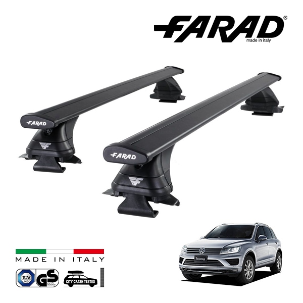 【ファラド 正規品】FARAD ルーフバー 2本セット ベースキャリアキット 国際認証 TUV フォルクスワーゲン トゥアレグ 7P 11-18y (平成23年2月〜平成30年4月) ブラック|フォル