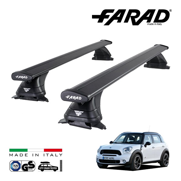 【ファラド 正規品】FARAD ルーフバー 2本セット ベースキャリアキット 国際認証 TUV ミニ クロスオーバー MINI R60 11-17y (平成23年1月〜平成29年1月) ブラック|MI