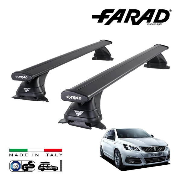 【ファラド 正規品】FARAD ルーフバー 2本セット ベースキャリアキット 国際認証 TUV プジョー 308 SW T9W 14-22y (平成26年11月〜令和4年4月) ブラック|PEUGEO
