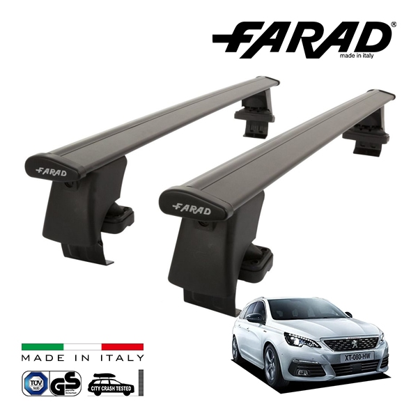 【ファラド 正規品】FARAD ルーフバー 2本セット ベースキャリアキット 国際認証 TUV プジョー 308 SW T9W 14-22y (平成26年11月〜令和4年4月) ブラック|PEUGEO