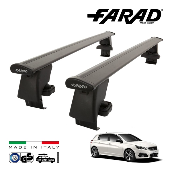 【ファラド 正規品】FARAD ルーフバー 2本セット ベースキャリアキット 国際認証 TUV プジョー 308 T9H 14-22y (平成26年11月〜令和4年4月) ブラック|PEUGEOT|I