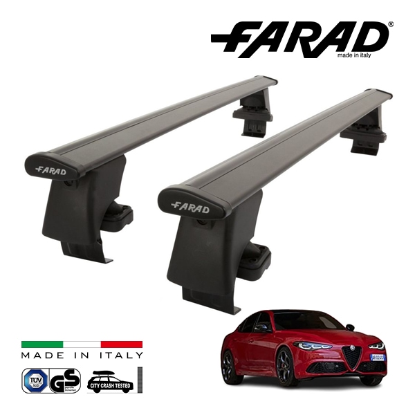 【ファラド 正規品】FARAD ルーフバー 2本セット ベースキャリアキット 国際認証 TUV アルファロメオ ジュリア 952 GIULIA 17y- (平成29年10月〜現行) ブラック|ALFA
