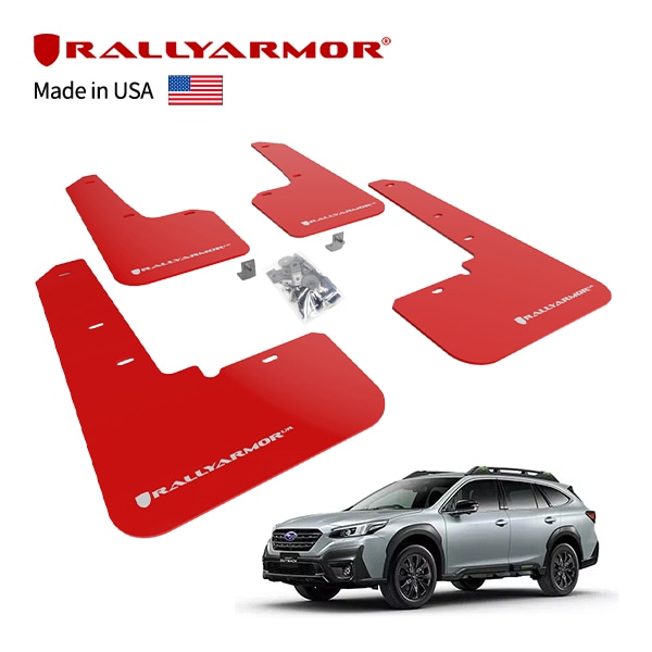 【RallyArmor 正規品】 マッドフラップ 泥除け マッドガード フロント リア 1台分 4枚セット ポリウレタン製 レッド RallyArmorロゴ入 21y- (令和3年12月～現行) スバル レガシィアウトバック BT系 ラリーアーマー