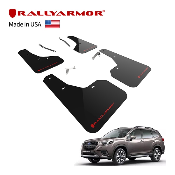 【RallyArmor 正規品】 マッドフラップ 泥除け マッドガード フロント リア 1台分 4枚セット ポリウレタン製 ブラック RallyArmorロゴ入 22y-(令和4年8月〜現行) スバル フォレスター SK系後期 ラリーアーマー