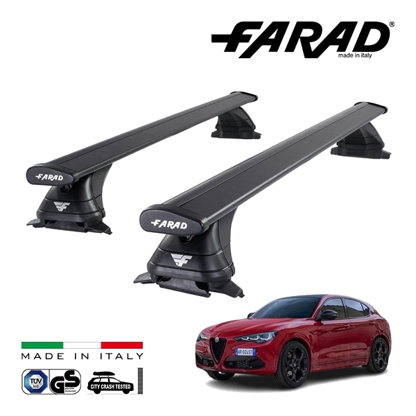 【ファラド 正規品】FARAD ルーフバー 2本セット ベースキャリアキット 国際認証 TUV アルファロメオ ステルヴィオ 949 STELVIO 18y- (平成30年7月〜現行) ブラック|AL