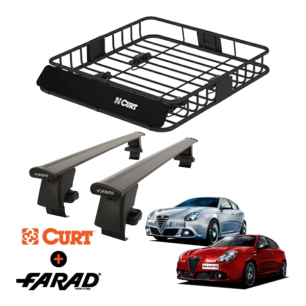 CURT製 ルーフラック ＋ FARAD ルーフバー 2本セット ベースキャリアキット 国際認証 TUV アルファロメオ ジュリエッタ 940 12-21y (平成24年2月～令和3年11月) ブラック
