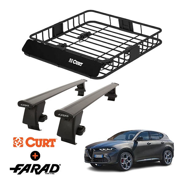 CURT製 ルーフラック ＋ FARAD ルーフバー 2本セット ベースキャリアキット 国際認証 TUV アルファロメオ トナーレ 115 23y- (令和5年2月～現行) ブラック