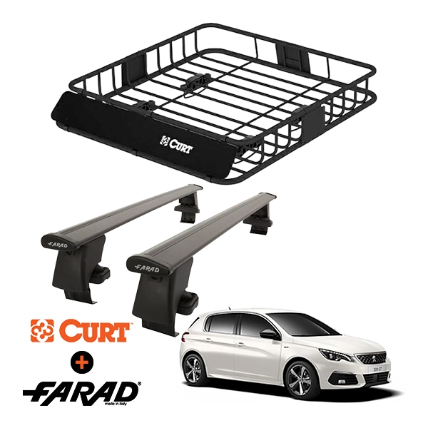 CURT製 ルーフラック ＋ FARAD ルーフバー 2本セット ベースキャリアキット 国際認証 TUV プジョー 308 T9H 14-22y (平成26年11月～令和4年4月) ブラック