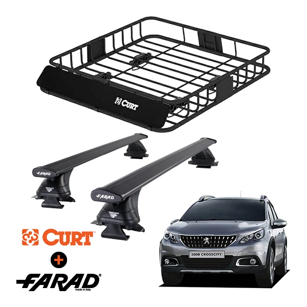 CURT製 ルーフラック + FARAD ルーフバー 2本セット ベースキャリアキット 国際認証 TUV プジョー 2008 A9 14-20y (平成26年2月~令和2年8月) ブラック