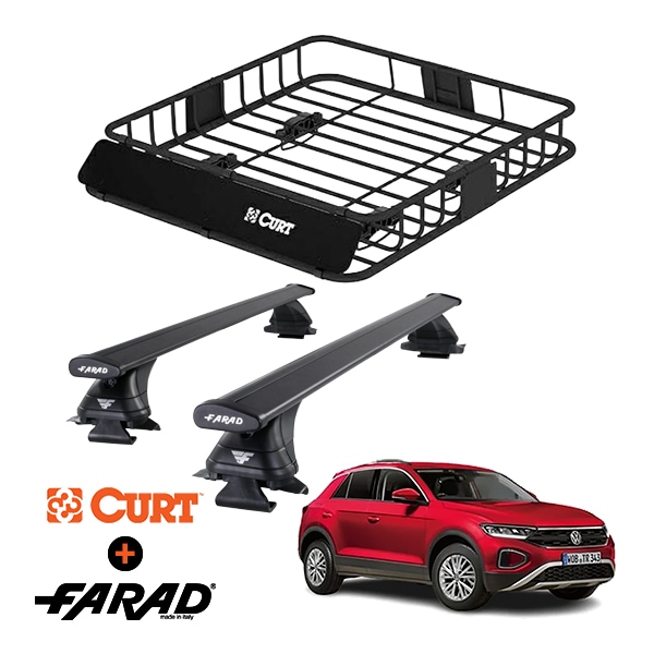 CURT製 ルーフラック ＋ FARAD ルーフバー 2本セット ベースキャリアキット 国際認証 TUV フォルクスワーゲン T-Roc T-ロック A1 20y- (令和2年7月〜現行) ブラック