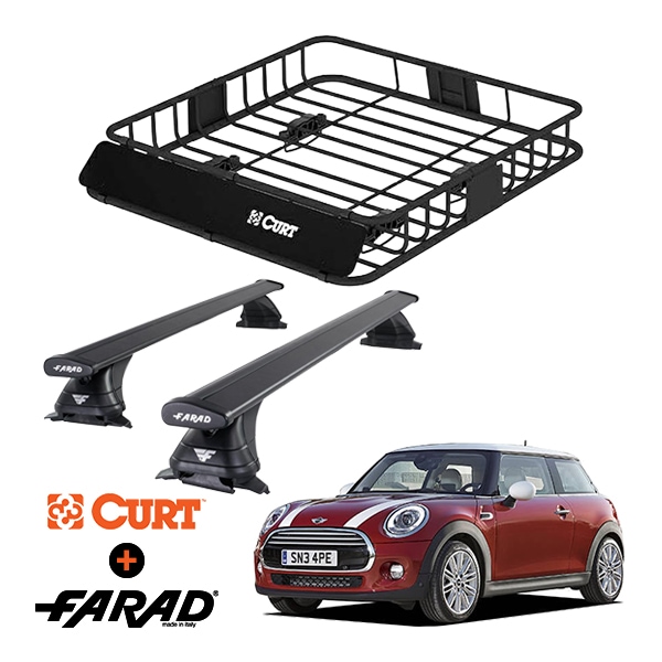 CURT製 ルーフラック ＋ FARAD ルーフバー 2本セット ベースキャリアキット 国際認証 TUV ミニ クーパー MINI F56 14-24y (平成26年4月〜令和6年7月) ブラック|M