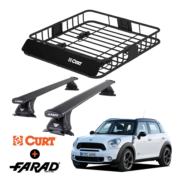 CURT製 ルーフラック ＋ FARAD ルーフバー 2本セット ベースキャリアキット 国際認証 TUV ミニ クロスオーバー(前期) MINI R60 11-17y (平成23年1月〜平成29年1月) ブラック