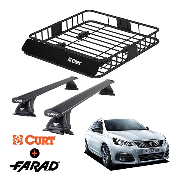 CURT製 ルーフラック ＋ FARAD ルーフバー 2本セット ベースキャリアキット 国際認証 TUV プジョー 308 SW T9W 14-22y (平成26年11月〜令和4年4月) ブラック