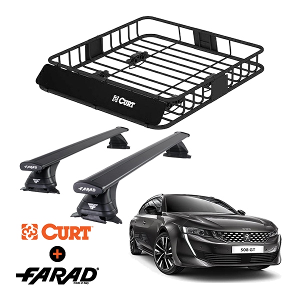CURT製 ルーフラック ＋ FARAD ルーフバー 2本セット ベースキャリアキット 国際認証 TUV プジョー 508 SW R8 19-24y (令和元年6月〜令和6年2月) ブラック|PEUG
