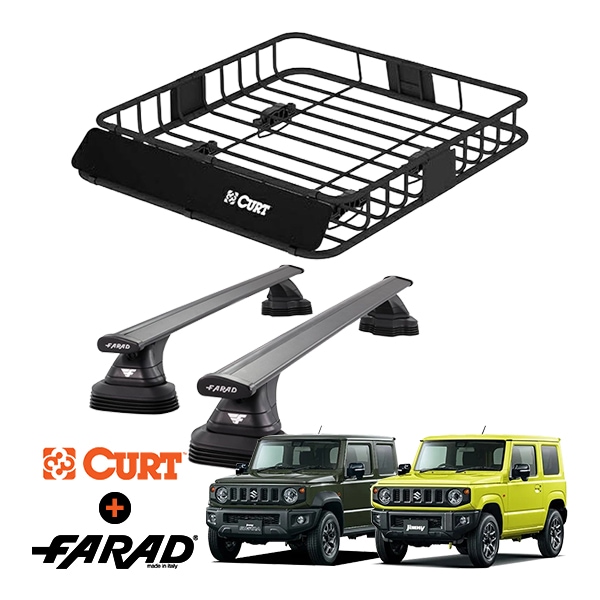 CURT製 ルーフラック ＋ FARAD ルーフバー 2本セット ベースキャリアキット 国際認証 TUV スズキ ジムニー JB64 ジムニーシエラ JB74 18y- (平成30年7月〜現行) ブラック