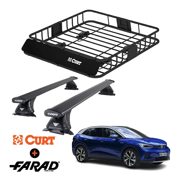 CURT製 ルーフラック + FARAD ルーフバー 2本セット ベースキャリアキット 国際認証 TUV フォルクスワーゲン ID.4 ワーゲン VW E2 22y- (令和4年11月~現行) ブラック