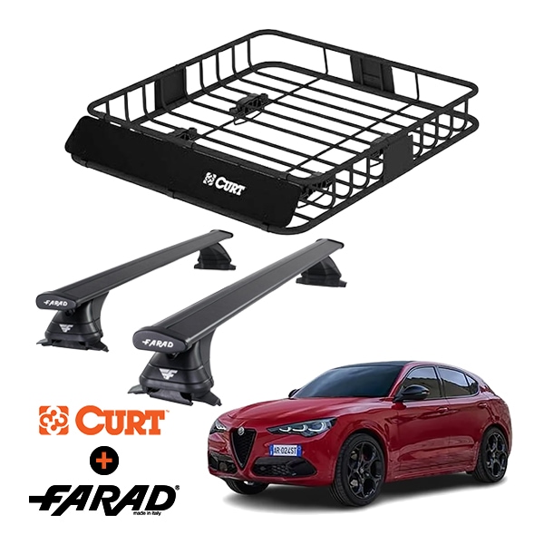 CURT製 ルーフラック ＋ FARAD ルーフバー 2本セット ベースキャリアキット 国際認証 TUV アルファロメオ ステルヴィオ 949 18y- (平成30年7月～現行) ブラック
