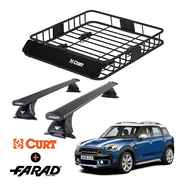 CURT製 ルーフラック ＋ FARAD ルーフバー 2本セット ベースキャリアキット 国際認証 TUV ミニ クロスオーバー MINI F60 17-24y (平成29年2月～令和6年5月) ブラック