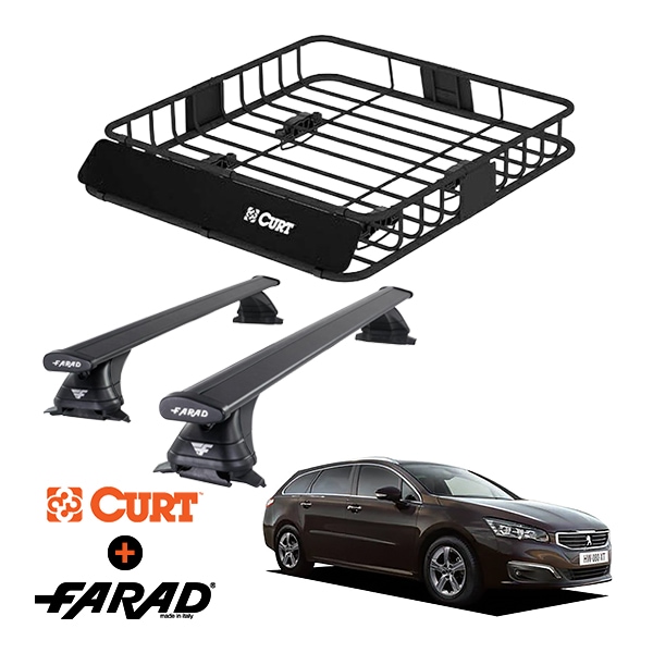 CURT製 ルーフラック ＋ FARAD ルーフバー 2本セット ベースキャリアキット 国際認証 TUV プジョー 508 SW W2 11-19y (平成12年7月〜平成31年2月) ブラック